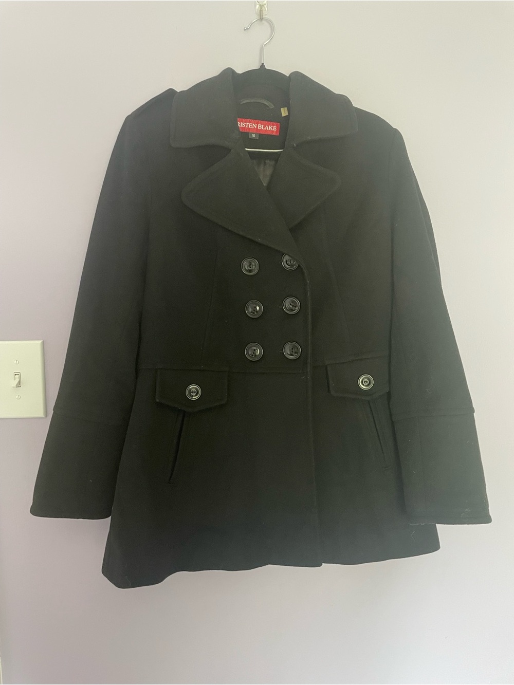 Kristen Blake Black Double-Breasted Lambswool Pea Coat size 10 | Timeless Jacket